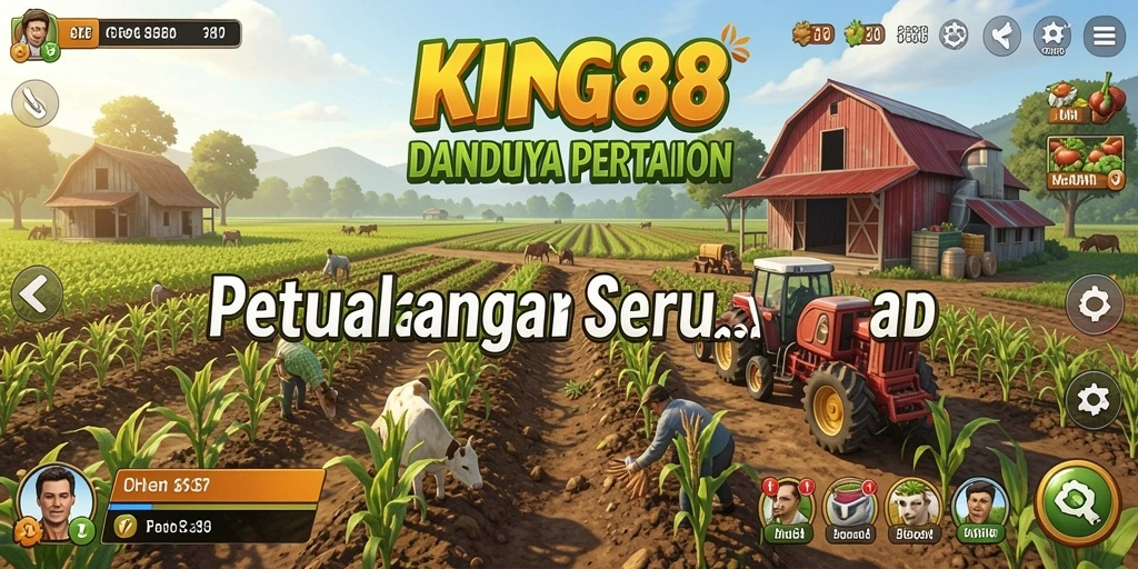 Tampilan menawan dari gameplay KING88 yang penuh warna dan aktivitas bertani.